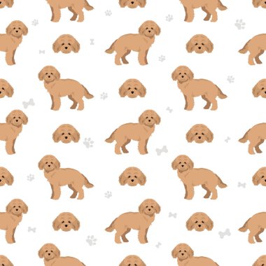 Minyatür kaniş pürüzsüz desen. Farklı pozlar, farklı renkler. Vektör illüstrasyonu