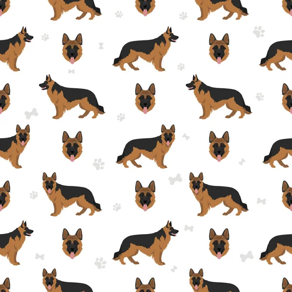 Μακρυμάλλης Γερμανικό Ποιμενικό Σκυλί Διάφορα Χρώματα Παλτό Αδιάλειπτη Μοτίβο Εικονογράφηση — Διανυσματικό Αρχείο