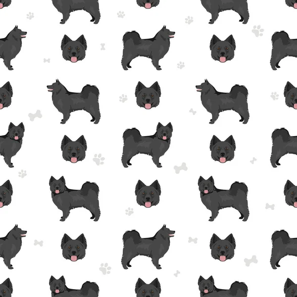 Swedish Lapphund Coat Colors Different Poses Seamless Pattern Vector Illustration — Vector de stock