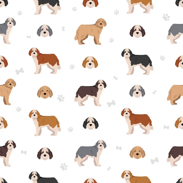 stock vector Saint Berdoodle seamless pattern. Saint Bernard Poodle mix. Different coat colors set.  Vector illustration