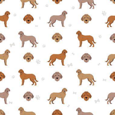 Styrian korse tüylü av köpeği deseni. Tüm ceket renkleri ayarlandı. Bütün köpekler karakteristik bilgileri çoğaltır. Vektör illüstrasyonu