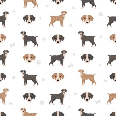 Ağaç Köpeği deseni kusursuz. Tüm ceket renkleri ayarlandı. Bütün köpekler karakteristik bilgileri çoğaltır. Vektör illüstrasyonu