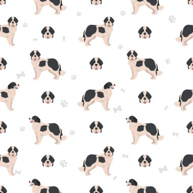 Toprak sahibi köpek kusursuz desen. Farklı ceket renkleri. Vektör illüstrasyonu