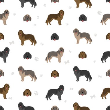 Karst çoban köpeği kusursuz desen. Farklı ceket renkleri. Vektör illüstrasyonu