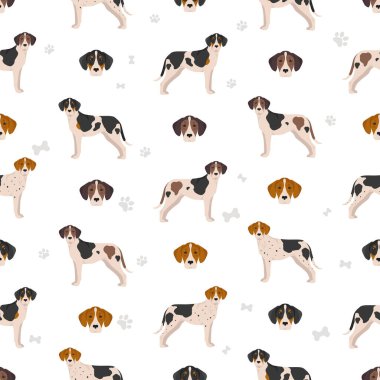 Halden hound seamless pattern. Different poses, coat colors set.  Vector illustration clipart