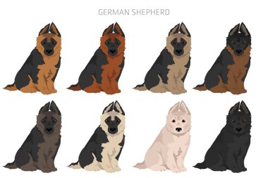 Farklı renk ceketli Alman çoban köpeği. Vektör illüstrasyonu