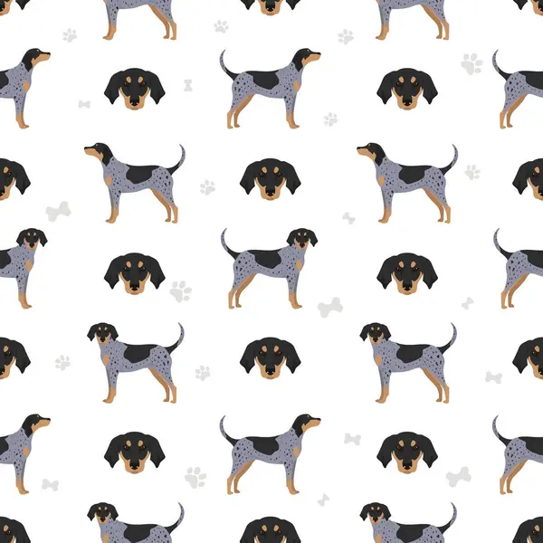 Bluetick Coonhound Seamless Pattern Different Coat Colors Poses Set Vector Stock Illustration