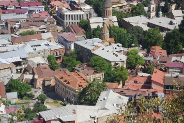 Eski şehir Tiflis City Panorama, Georgia. Şehir simgeleri ve ünlü yerler. Svaneti 'nin çekimi