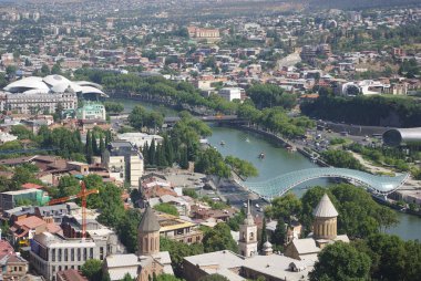 Eski şehir Tiflis City Panorama, Georgia. Şehir simgeleri ve ünlü yerler. Svaneti 'nin çekimi