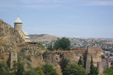 Eski şehir Tiflis City Panorama, Georgia. Şehir simgeleri ve ünlü yerler. Svaneti 'nin çekimi