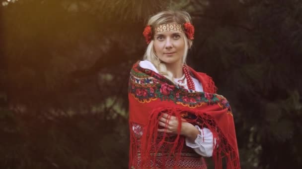 Mujer Vestido Tradicional Ucraniano — Vídeos de Stock