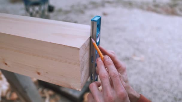 Stolarz Pracuje Drewnem Szlifowanie Drewna Produkujemy Materia Budowlane Drewniane Meble — Wideo stockowe