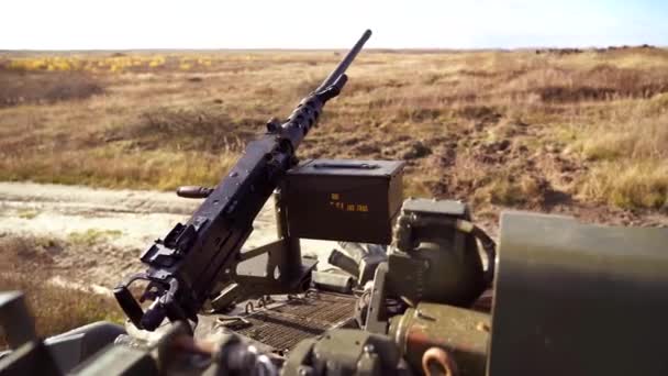 Machine Gun Fire Machine Gun Ammunition Large Caliber Bullets Machine — Stock Video
