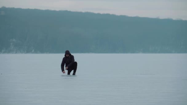 Pescador Lago — Vídeo de Stock