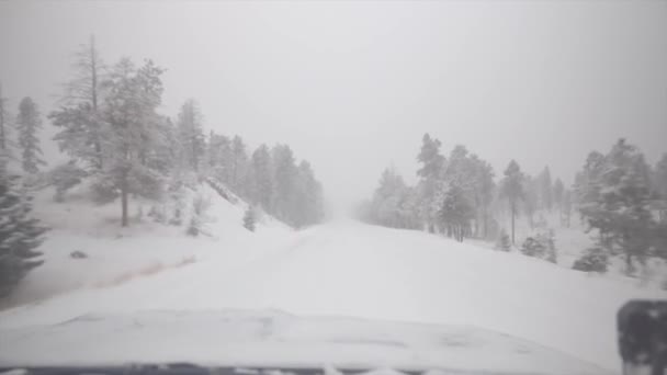 Hóval Borított Téli Úton Vezetek Erős Hóesés — Stock videók