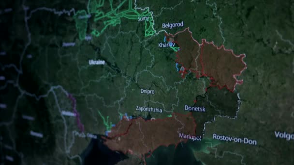ウクライナ戦争地図 ウクライナでの戦争 軍隊の動き ウクライナにおけるロシア軍の地図 — ストック動画