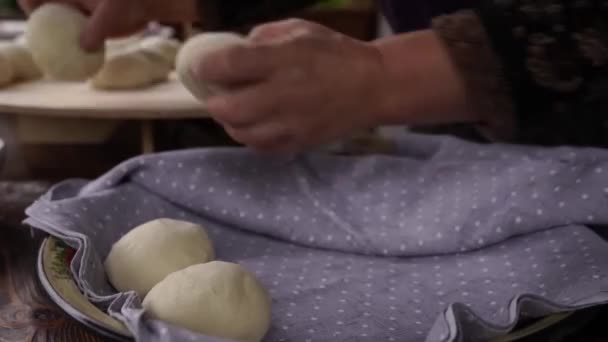 Dough Grandma Kneading Dough Making Bread Baker Making Dough — Vídeo de stock