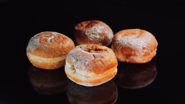Hanukkah Doughnuts Sufganiyot Sprinkle Powdered Sugar Hanuka Doughnut — Stockvideo