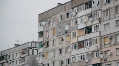 Destroyed Houses. Shelled damaged houses. War in Ukraine