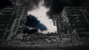 Destroyed houses. Destruction of high-rise buildings. Earthquake. Disaster.