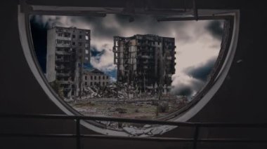 Destroyed houses. Destruction of high-rise buildings. Earthquake. Disaster.