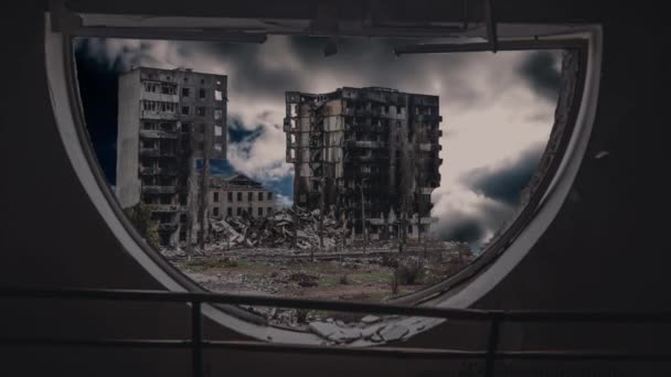Destroyed Houses Destruction High Rise Buildings Earthquake Disaster — Stockvideo