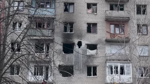 Destroyed Houses War Ukraine Hole Wall Shelled Damaged Houses — Wideo stockowe