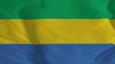 Gabon 'un ulusal bayrağı rüzgarda sallanıyor. Kusursuz döngü animasyonu. 4K Yüksek Çözünürlüklü Video. 3d illüstrasyon.