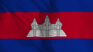 Kamboçya bayrağı 3 boyutlu animasyon sallıyor. Kamboçya bayrağı rüzgarda dalgalanıyor. Ulusal Kamboçya bayrağı. Bayrak dikişsiz döngü animasyonu. 4K