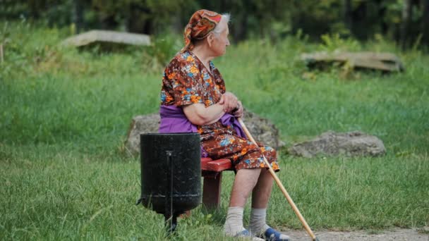 Enjoying Retirement Park Tranquility Peaceful Woman — Stock Video