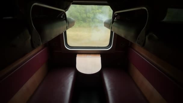 Şehir Boyunca Giden Boş Tren Vagonu Şehrin Penceresi Içeriden Görülüyor — Stok video