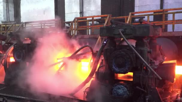 Steel Production Workshop Metallurgy Factory Red Hot Steel Metal Billets — Stock Video