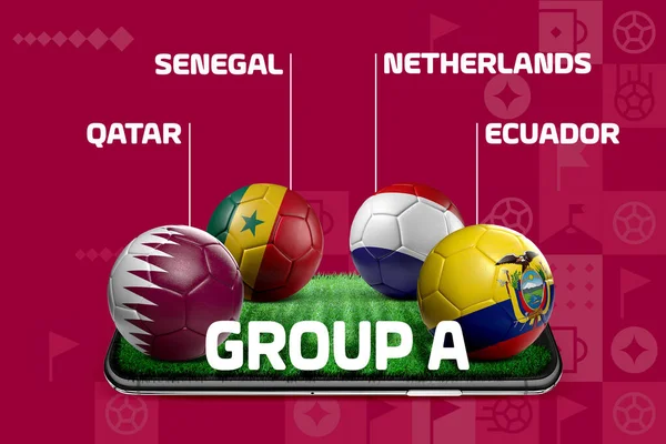 Grupo Renderização Bola Futebol Futebol Ilustração Com Design Bandeira Nação — Fotografia de Stock