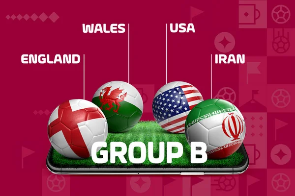 Katar 2022 Grupa Etapie Tabeli Renderowania Piłki Nożnej Piłki Nożnej — Zdjęcie stockowe