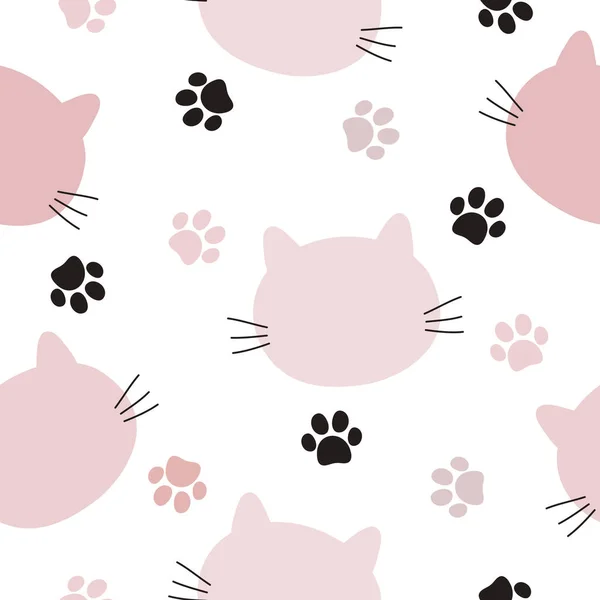 Cat seamless pattern. Cartoon illustration with cats heads and paws. It can be used for wallpapers, wrapping, cards, patterns for clothes and other.
