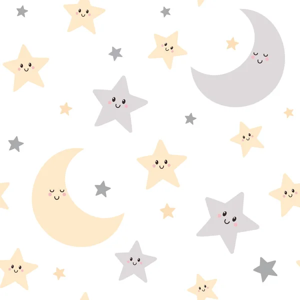 Cute seamless pattern with moon and stars. Background for kids with sleeping moon and stars. It can be used for wallpapers, wrapping, cards, patterns for clothes and other.