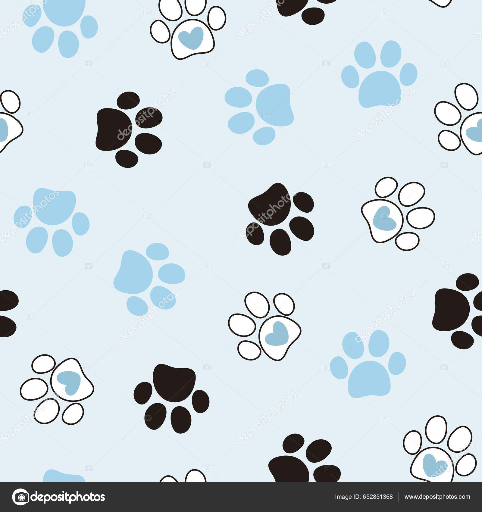 Seamless pattern with animal footprints, cat, dog. Wrapping paper