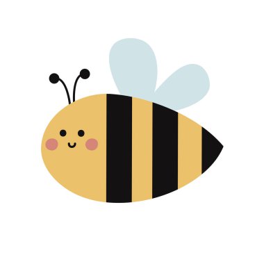 Tatlı çizgi film arısı. Beyaz arkaplanda izole edilmiş çocuksu illüstrasyon.