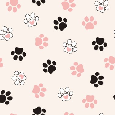  Kusursuz evcil hayvan pençesi deseni. Kedi ya da köpek ayak izi geçmişi. Duvar kağıtları, ambalajlar, kartlar, kıyafetler ve diğer şeyler için kullanılabilir..