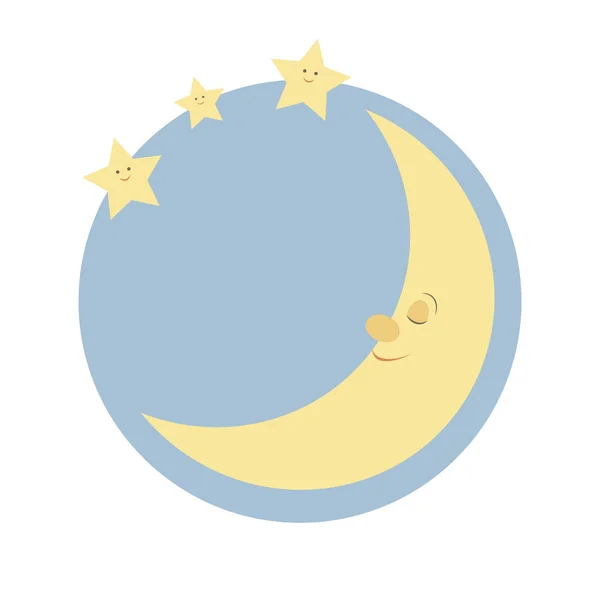 Cute sleeping moon. Cartoon illustration.