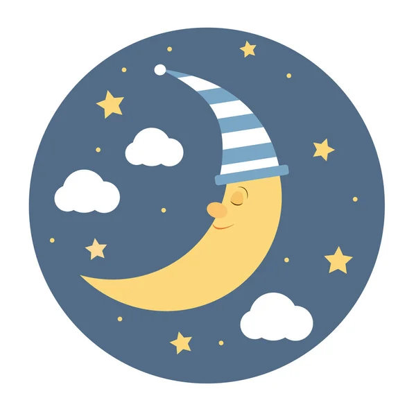 Linda Luna Dormida Ilustración Dibujos Animados Con Luna Estrellas Nubes —  Fotos de Stock