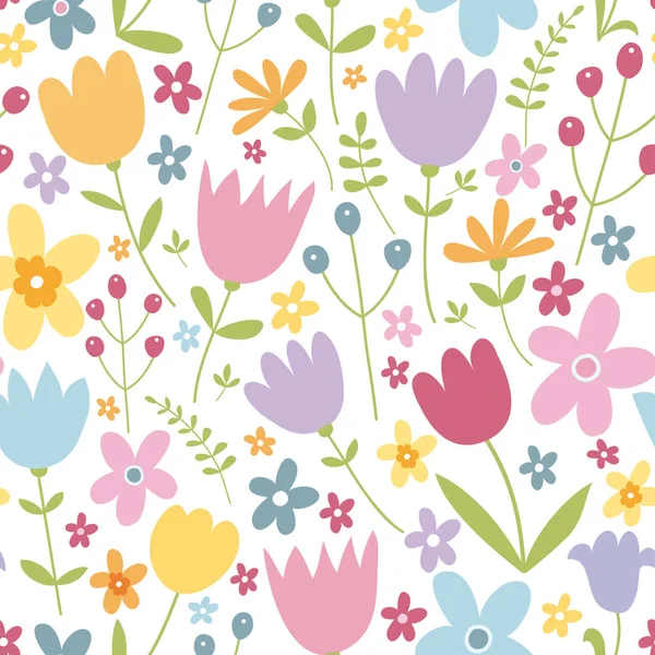 Nahtloses Muster Mit Niedlichen Blumen Und Pflanzen Florale Textur Auf — Stockfoto