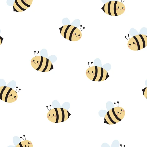 Niedliche Nahtlose Bienenmuster Zeichentrickvektorillustration Isoliert Auf Weißem Hintergrund Kann Für — Stockvektor