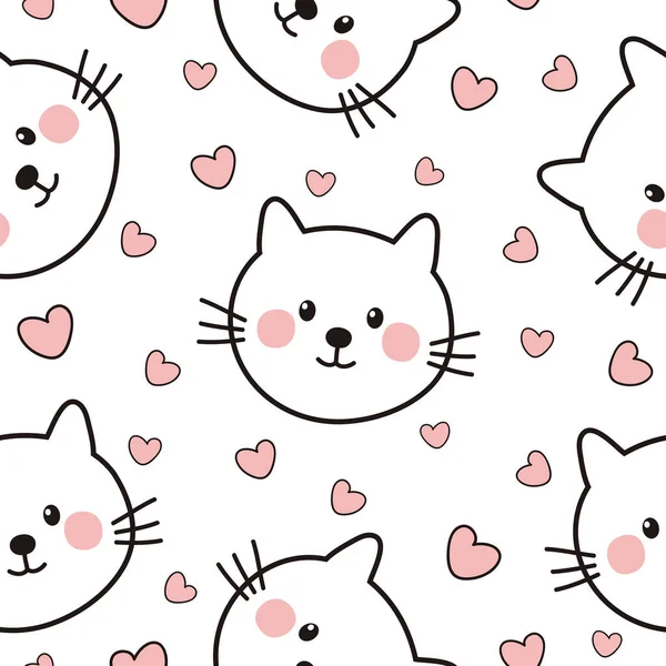 无缝隙的孩子气模式与可爱的猫 卡通背景 带着微笑的猫和心 矢量图解 可用于墙纸 包装材料 服装图案等方面 — 图库矢量图片
