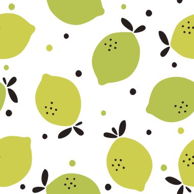 Limonlu, dikişsiz desen. Citrus meyve arka planı. Vektör çizimi. Duvar kağıtları, ambalajlar, kartlar, kıyafetler ve diğer şeyler için kullanılabilir.. 