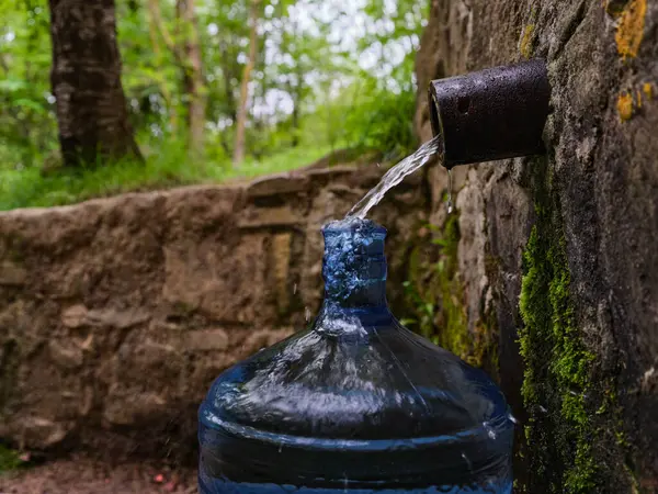 Flasche Mit Frischem Kaltem Natürlichen Quellwasser Aus Der Quelle lizenzfreie Stockbilder