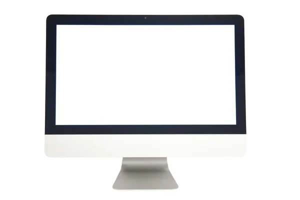 腿上的计算机 白色空白屏幕 白色背景隔离 — 图库照片