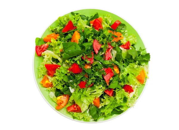 Top View Fresh Salad Green Plate Isolated White Background — Stock Photo, Image