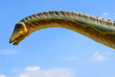 Mavi gökyüzü arka planında dinazor diplodok (diplodocus)