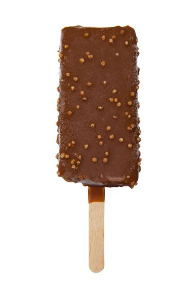 Eis Mit Schokoladenglasur Und Knusprigen Streusel Isoliert Auf Weißem Hintergrund — Stockfoto